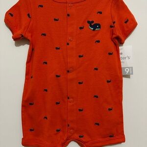 Red Whale Print Baby Romper